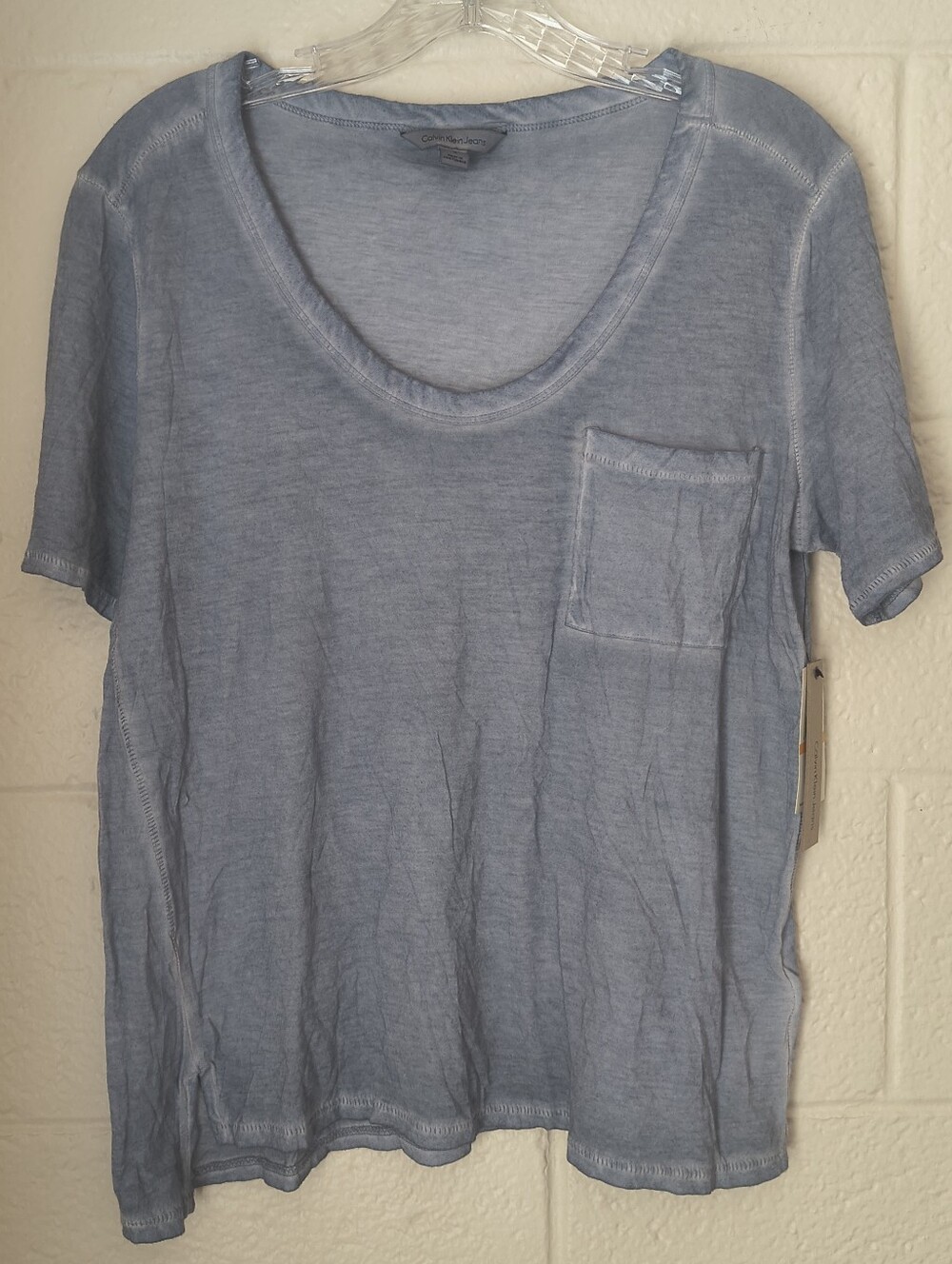 Calvin Klein Comfort Colors Vintage Light Blue Scoop Pocket Tee - Size S